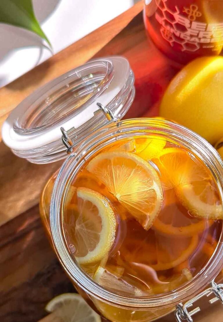 Jar of lemon-infused honey tea
